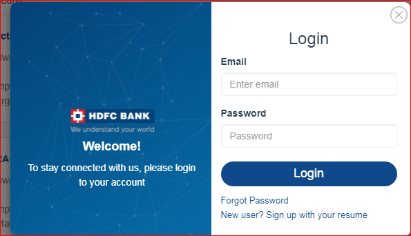 HDFC Bank Job Account Login Page