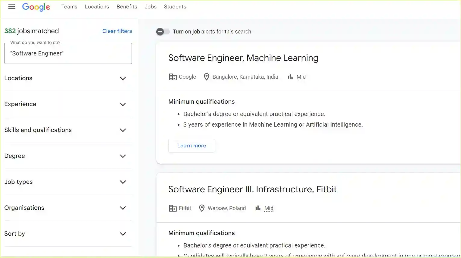 Google Career Website Software Engineer Jobs
